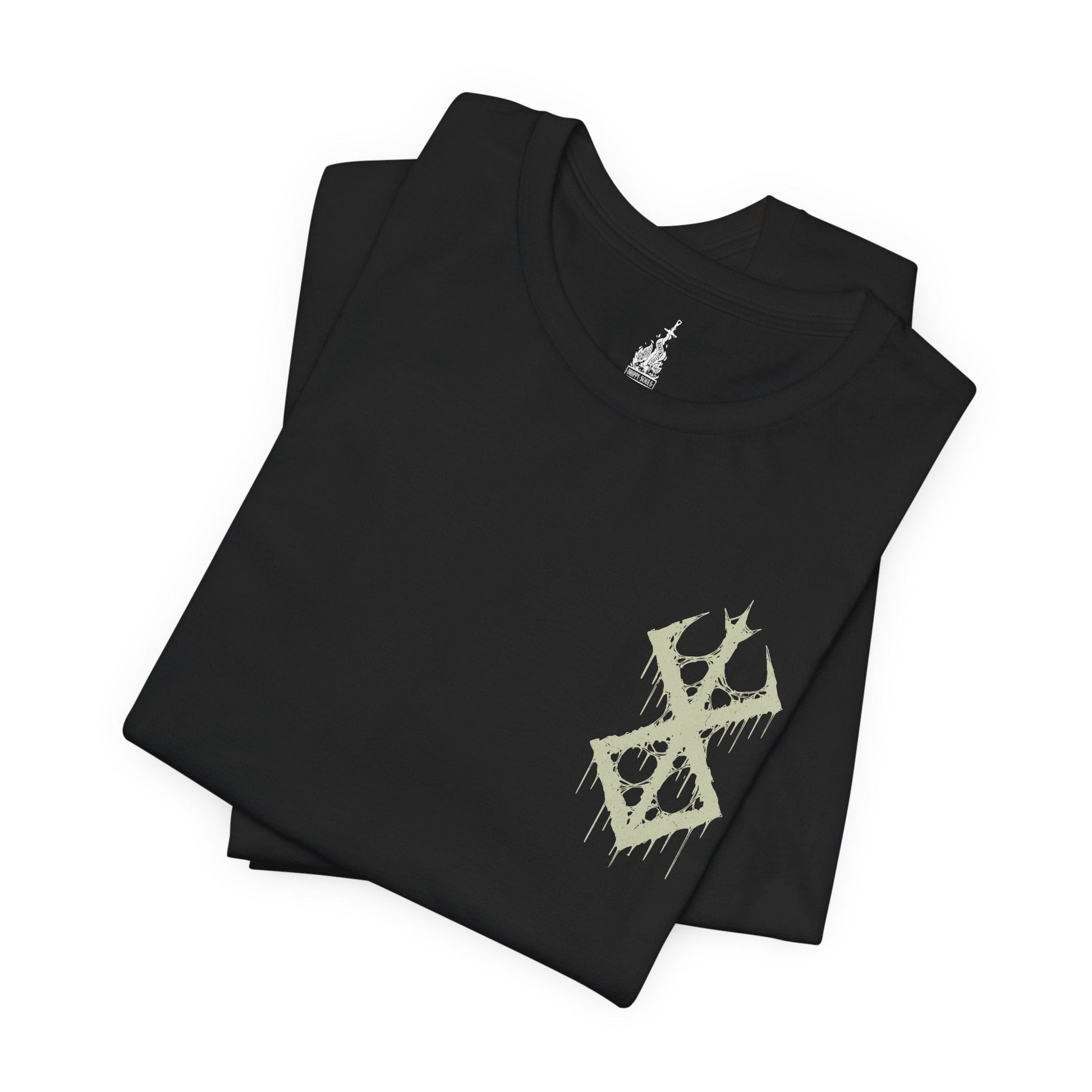 Folded T-shirt featuring the Beast of Darkness from Berserk, the monstrous manifestation of Guts’ rage, grief, and trauma. Shaped like a demonic wolf cloaked in shadow, the Beast whispers bloodlust into Guts’ mind, urging him toward destruction. This design captures its feral snarl and glowing eyes—a haunting symbol of inner torment and the fight to retain humanity.