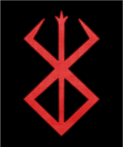 Concept Art of Berserk Brand of Sacrifice Embroidered. The Brand of Sacrifice in Berserk marks those offered to the God Hand, cursing them to be hunted by demons. Etched in blood, it symbolizes loss, pain, and a fate tied to dark rituals and betrayal.