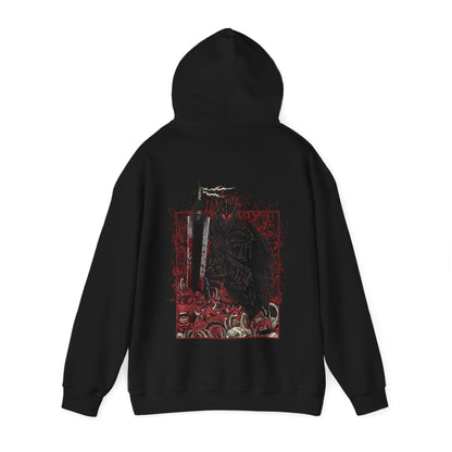 Image number 4 of a Hooded Sweatshirt featuring Guts from Berserk in his iconic Berserker Armor, showcasing his grim, battle-worn appearance and unrelenting determination, perfect for fans of the Black Swordsman’s dark and intense journey.