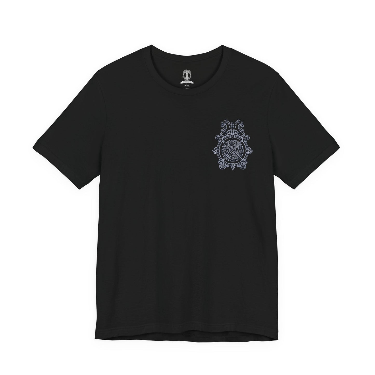 Image 4 of a T-shirt artwork of Blaidd the Half-Wolf poised for battle, his lupine helm and glowing eyes reflecting both honor and madness. Sworn as Ranni’s shadow, Blaidd embodies unwavering loyalty even as destiny turns against him. Surrounded by ruins and cold moonlight, the design highlights his role as protector, warrior, and tragic victim of the Golden Order’s design.