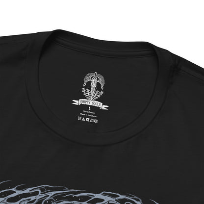 Folded T-shirt design of Blaidd the Half-Wolf from Elden Ring, the towering wolf knight sworn to Ranni the Witch. Clad in heavy armor and wielding a massive greatsword, Blaidd stands beneath a moonlit sky as his dual nature struggles between loyalty and fate. The design captures his tragic devotion, bestial strength, and inevitable descent driven by the will of the Two Fingers.