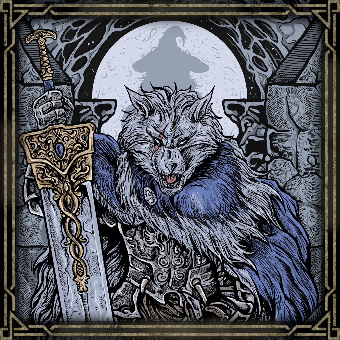 Wallpaper of Blaidd the Half-Wolf. Chosen as Ranni’s shadow, Blaidd was meant to enforce the Greater Will’s order — yet his loyalty lay with the Lunar Princess instead. As Ranni defies the gods, Blaidd’s mind fractures under the curse placed upon him. His descent into madness reflects the cruelty of the Two Fingers and the cost of rebellion in the Lands Between.
