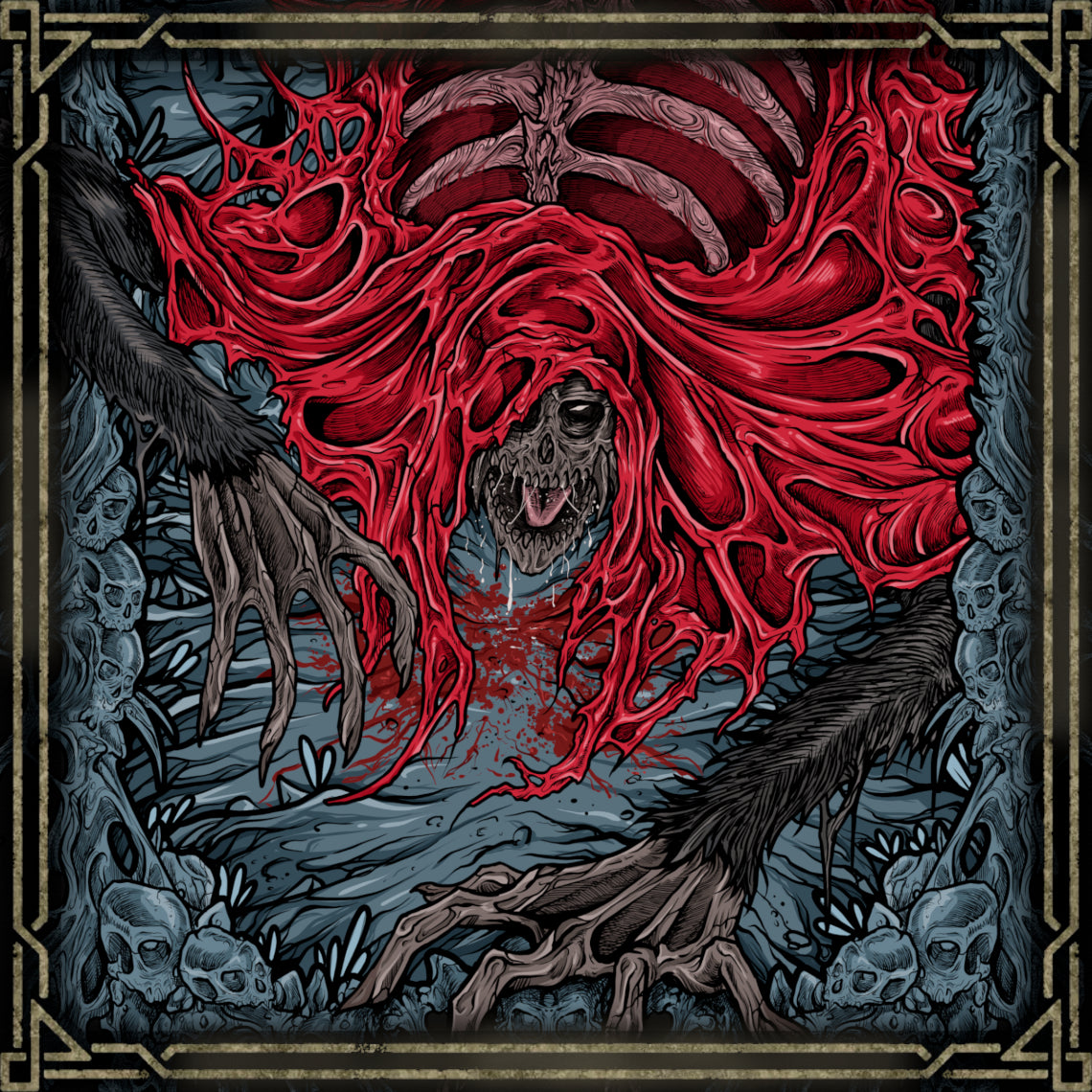 Concept Art of Blood-Starved Beast. In Bloodborne, the Blood-Starved Beast lurks beneath the city, its frail body twitching with cursed hunger. A symbol of blood addiction, it exudes plague and poison, attacking with erratic, rabid ferocity. This encounter warns players of the vile cost of communion with the Great Ones’ sacred blood.