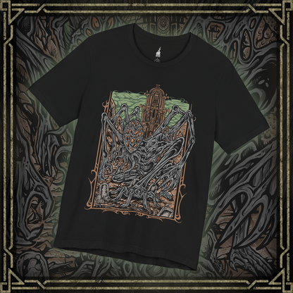 Thumbnail of a T-shirt featuring Amygdala from Bloodborne, the towering Great One worshiped by the insane and unseen by most. With countless arms and a grotesque, otherworldly form, Amygdala embodies cosmic dread and the insignificance of humanity before the eldritch. This design captures its nightmarish beauty, a haunting icon of Yharnam’s cosmic horror.