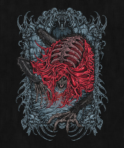 Concept Art of Bloodborne Blood-Starved Beast. In Bloodborne, the Blood-Starved Beast lurks beneath the city, its frail body twitching with cursed hunger. A symbol of blood addiction, it exudes plague and poison, attacking with erratic, rabid ferocity. This encounter warns players of the vile cost of communion with the Great Ones’ sacred blood.