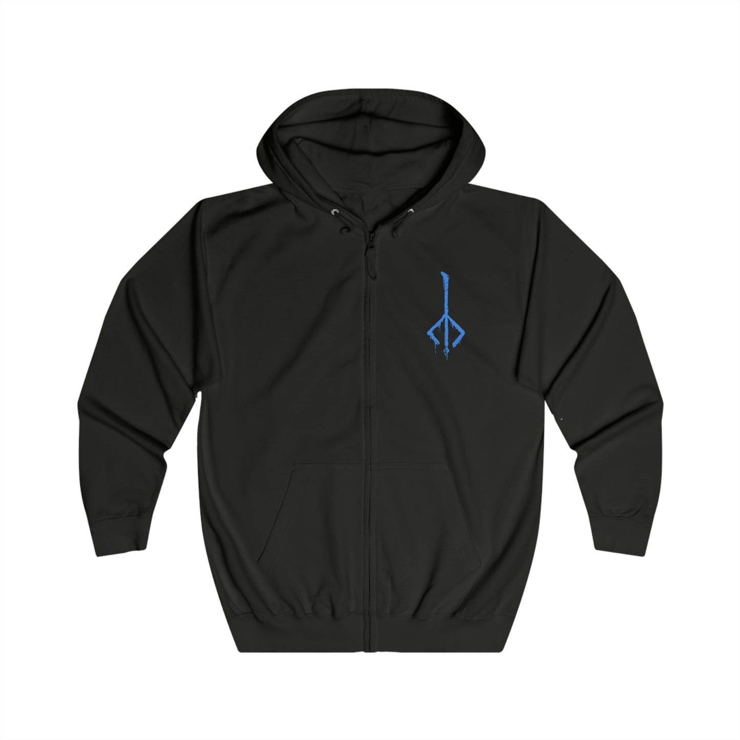Image 4 of a Zip-up Hooded Sweatshirt featuring Darkbeast Paarl from Bloodborne, the skeletal, lightning-wreathed monstrosity lurking in the ruins of Yahar’gul. Its emaciated frame crackles with untamed arcane energy, a terrifying remnant of the Healing Church’s dark experiments. With glowing blue lightning illuminating its gaunt form, Paarl thrashes in feral rage, embodying the raw chaos of the old blood. This grim design captures the horror of Bloodborne.