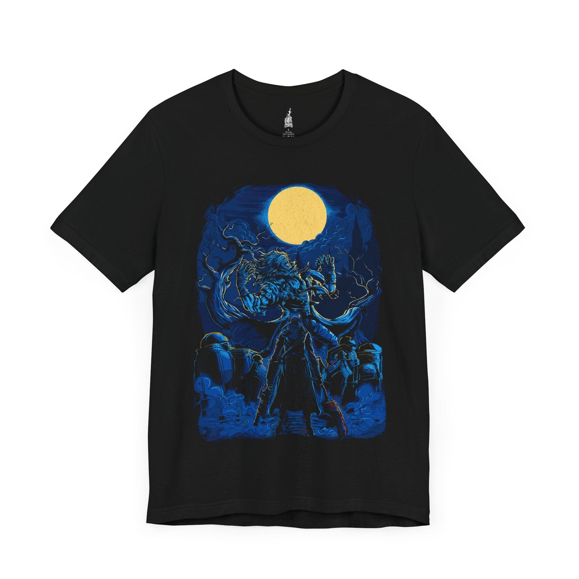 Image number 3 of a Black T-shirt featuring Father Gascoigne from Bloodborne in his beast transformation, showcasing his fierce, monstrous form, perfect for fans who appreciate the tragic and terrifying evolution of this iconic character.