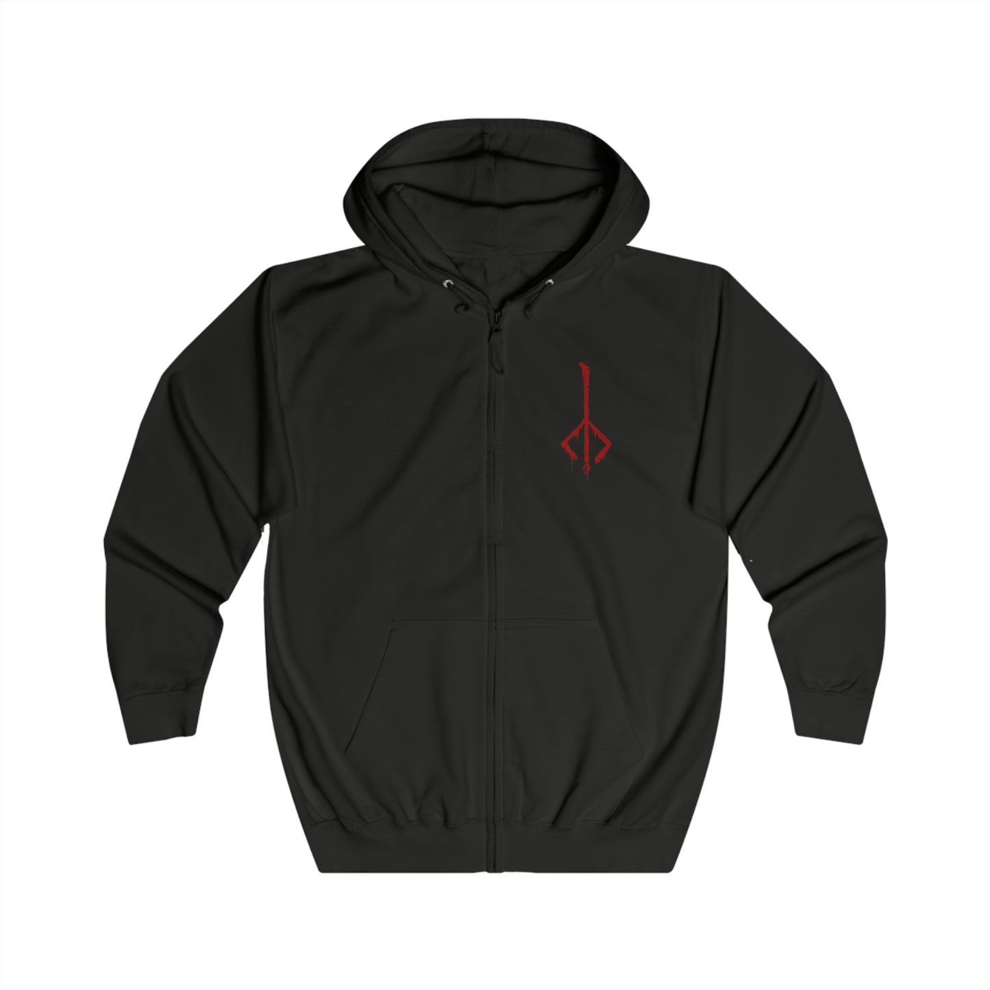 Image 4 of a Zip-up Hooded Sweatshirt featuring the Hunter of Yharnam from Bloodborne, the fearless warrior who braves the night of the Hunt. Armed with trick weapons and driven by the pursuit of insight, the Hunter battles beasts, nightmares, and gods beneath a blood-red moon. This design captures the grim resolve and haunting beauty of Yharnam’s cursed savior.