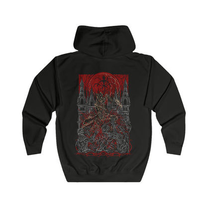 Folded Zip-up Hooded Sweatshirt featuring the Hunter of Yharnam from Bloodborne, the fearless warrior who braves the night of the Hunt. Armed with trick weapons and driven by the pursuit of insight, the Hunter battles beasts, nightmares, and gods beneath a blood-red moon. This design captures the grim resolve and haunting beauty of Yharnam’s cursed savior.