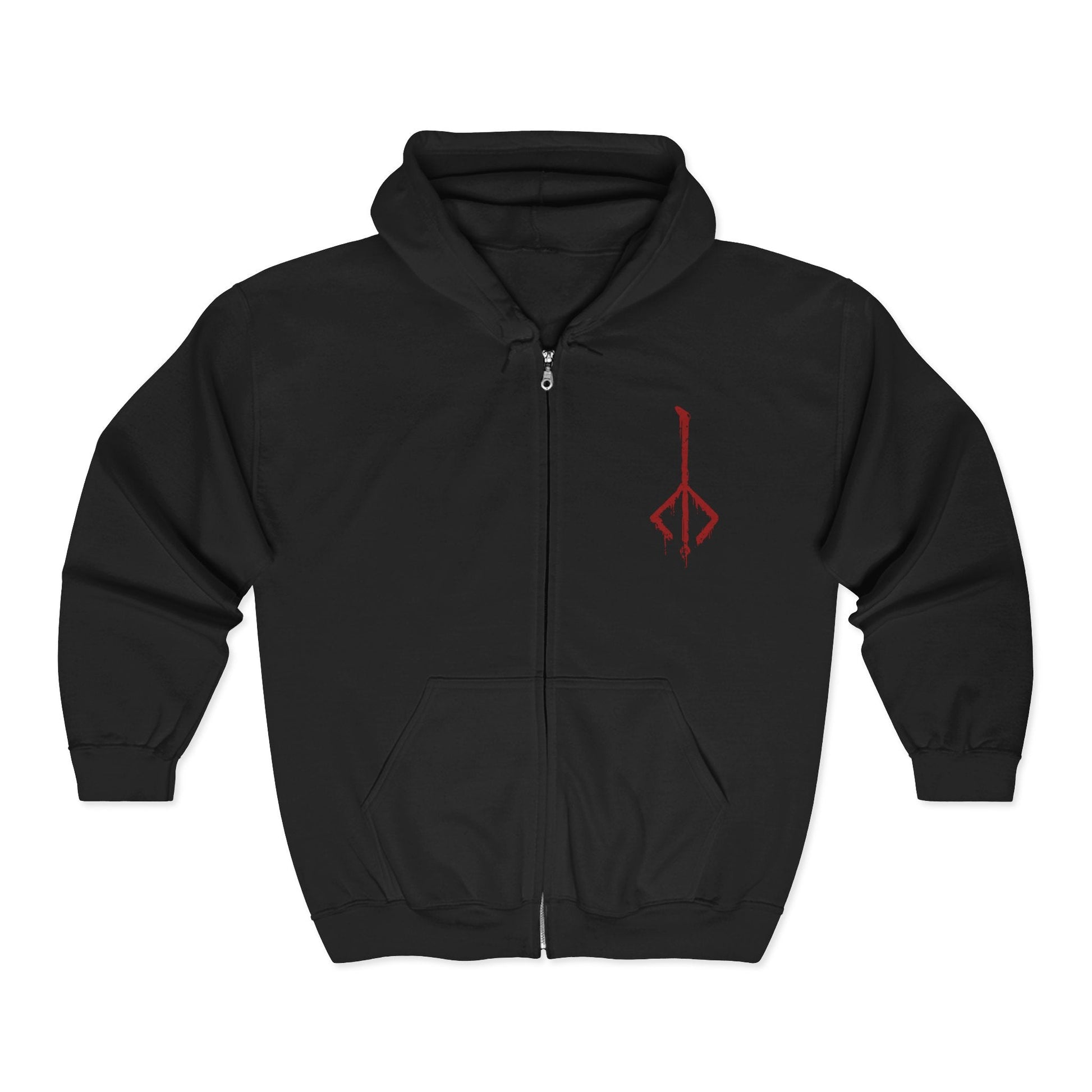 Image 3 of a S Zip-up Hooded Sweatshirt featuring the Hunter of Yharnam from Bloodborne, the fearless warrior who braves the night of the Hunt. Armed with trick weapons and driven by the pursuit of insight, the Hunter battles beasts, nightmares, and gods beneath a blood-red moon. This design captures the grim resolve and haunting beauty of Yharnam’s cursed savior.