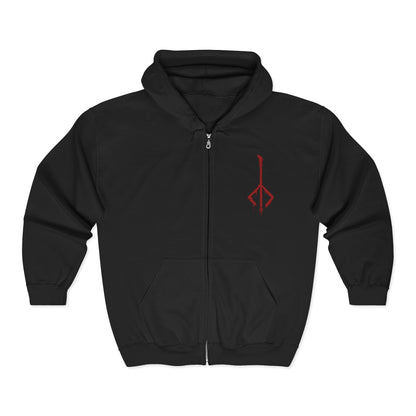 Image 3 of a S Zip-up Hooded Sweatshirt featuring the Hunter of Yharnam from Bloodborne, the fearless warrior who braves the night of the Hunt. Armed with trick weapons and driven by the pursuit of insight, the Hunter battles beasts, nightmares, and gods beneath a blood-red moon. This design captures the grim resolve and haunting beauty of Yharnam’s cursed savior.