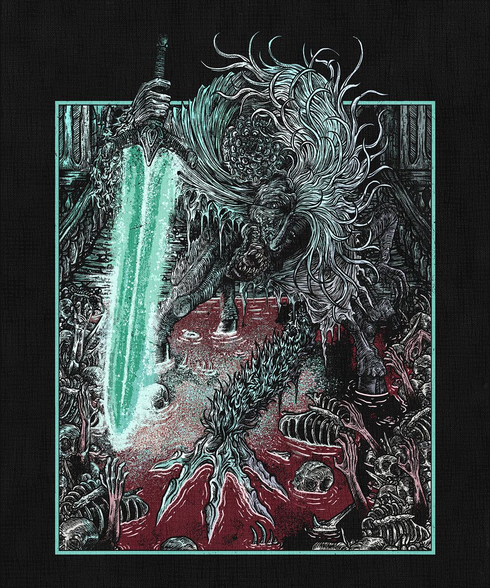 Artwork of Bloodborne Ludwig the Accursed Holy Blade Grim. Ludwig the Accursed, once Ludwig the Holy Blade, was the first hunter of the Healing Church in Bloodborne. Driven mad by the scourge of beasts, he transformed into a grotesque monster. Yet, in battle, he momentarily regains clarity through his Holy Moonlight Sword, revealing the tragic echo of a fallen hero.