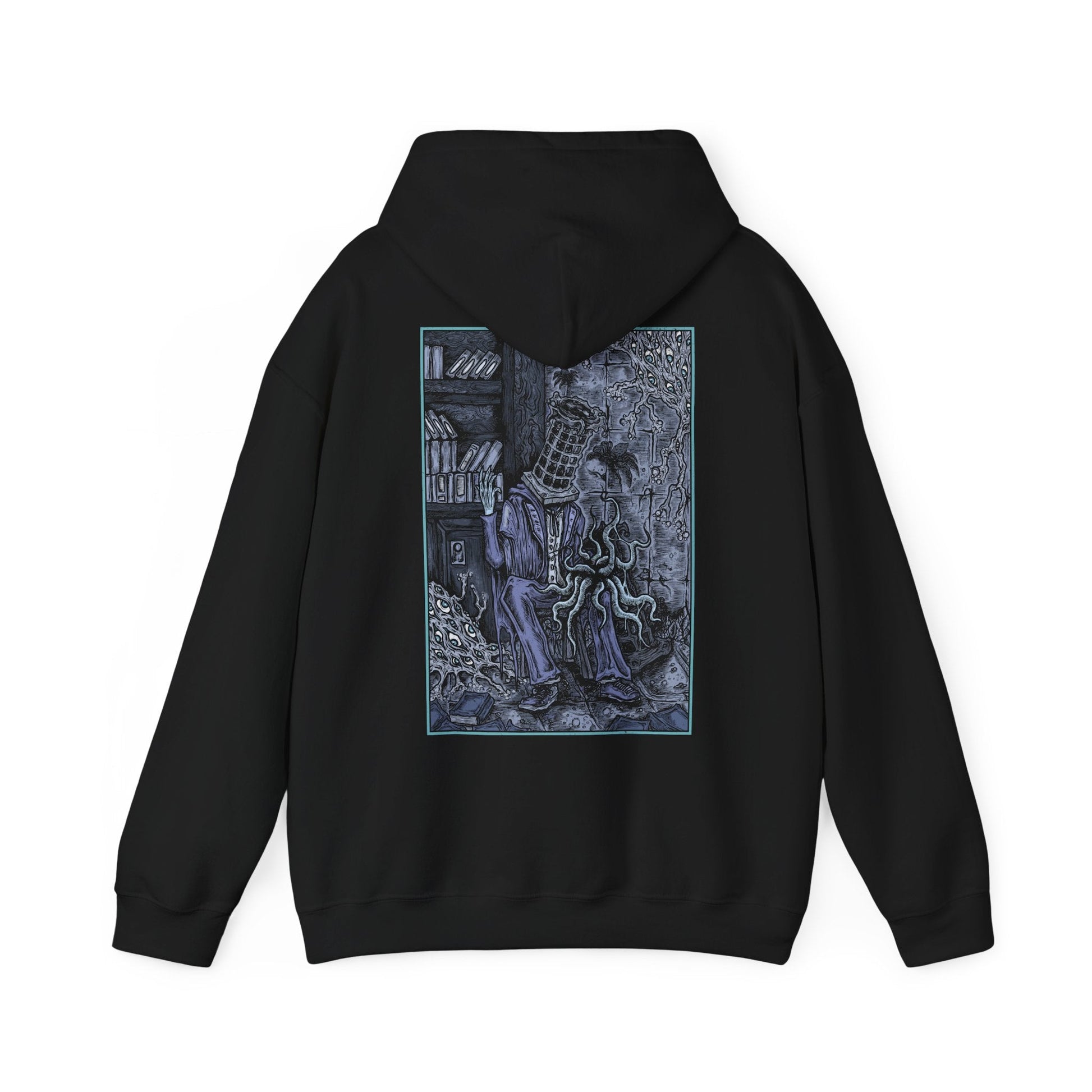 Image 5 of a Hooded Sweatshirt featuring Micolash, Host of the Nightmare from Bloodborne, the deranged scholar and leader of the School of Mensis. Trapped within the maddening dreamscape of the Nightmare of Mensis, Micolash roams its labyrinthine halls, muttering cryptic ramblings as he seeks communion with the Great Ones. Wearing his iconic cage-like helm, he embodies the twisted pursuit of cosmic knowledge at the cost of sanity. A must-have for fans of Bloodborne’s eldritch lore.