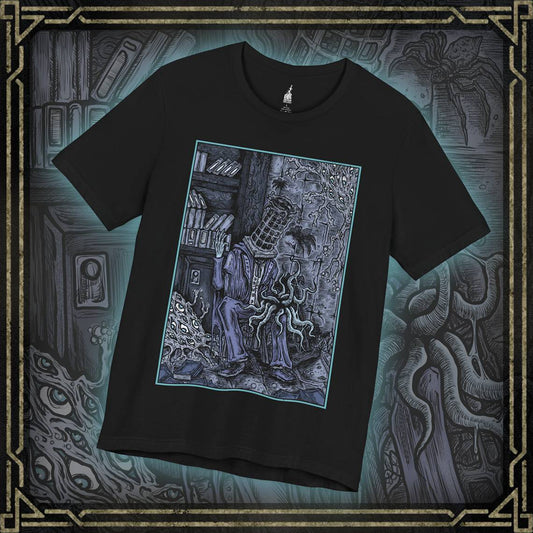 Thumbnail of a T-shirt featuring Micolash, Host of the Nightmare, from Bloodborne in a grim design, highlighting his haunting appearance and eerie cage helm, perfect for fans who delve into the twisted dreams and chilling lore of Yharnam.