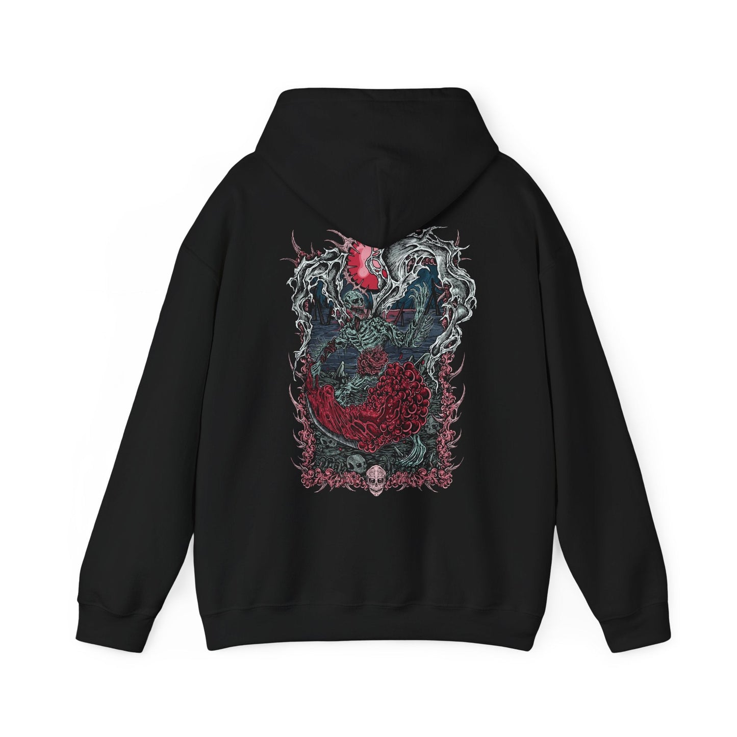 Image 5 of a Hooded Sweatshirt featuring the Orphan of Kos from Bloodborne, the anguished spawn of the Great One Kos and final guardian of the Hunter’s Nightmare. Screaming with primal rage, this emaciated, grotesque figure wields its own umbilical weapon in a relentless, grief-fueled assault. Born from cosmic tragedy and human sin, the Orphan embodies the sorrow and fury of a forsaken child of the void. This design captures the emotional weight of one of Bloodborne’s most haunting encounters.