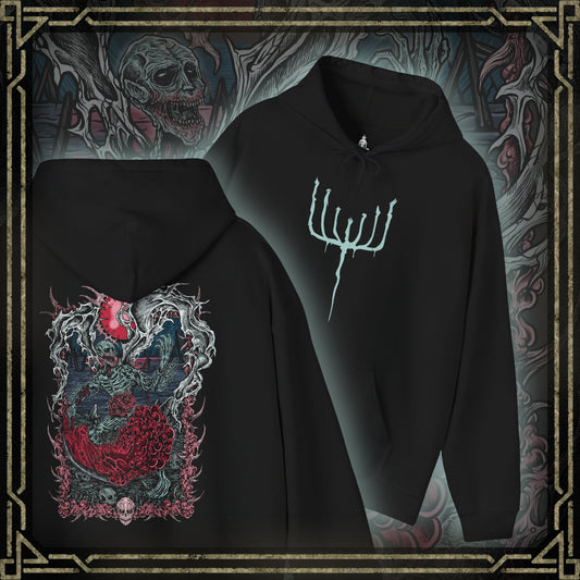 Thumbnail of a Hooded Sweatshirt featuring the Orphan of Kos from Bloodborne, the anguished spawn of the Great One Kos and final guardian of the Hunter’s Nightmare. Screaming with primal rage, this emaciated, grotesque figure wields its own umbilical weapon in a relentless, grief-fueled assault. Born from cosmic tragedy and human sin, the Orphan embodies the sorrow and fury of a forsaken child of the void. This design captures the emotional weight of one of Bloodborne’s most haunting encounters.