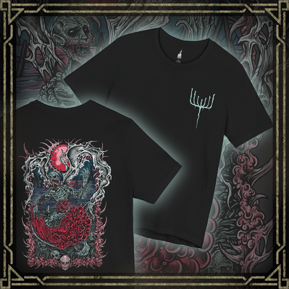 Thumbnail of a T-shirt featuring the Orphan of Kos from Bloodborne, the vengeful child of the Great One slain by the hunters of Byrgenwerth. Born in agony on the corpse of its mother, the Orphan wields its own placenta as a weapon, shrieking in primal rage. This design captures the raw, tragic violence of the final Hunter’s Nightmare boss.