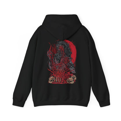 Image 4 of a Bloodborne Hooded Sweatshirt featuring the Scourge Beast, a nightmarish predator ravaging Yharnam’s alleys during the hunt. Marked by blood-soaked fur and animalistic rage, this creature reflects the thin line between hunter and hunted. This design honors the chilling intensity and tragic ferocity of Bloodborne’s monstrous foes.