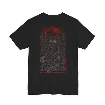 Image 5 of a T-shirt showcasing the First Old Hunters of Bloodborne, those who hunted the earliest beasts born of blood ministration. Hardened by endless night, they fought with unmatched ferocity, shaping the violent traditions carried on by later hunters. This artwork embodies their cursed legacy and their descent into madness beneath the moonlight.