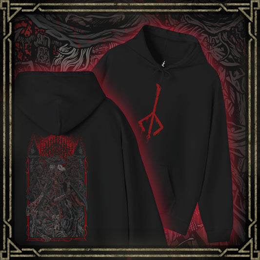 Thumbnail of a Bloodborne Hooded Sweatshirt featuring the Old Hunters, the originators of the Hunt who fought the scourge when the nightmare first took hold. Their weapons and courage shaped Yharnam’s bloody history, yet their fates reveal the heavy toll of the beast plague. This design honors the primal age of hunters and their tragic legacy.
