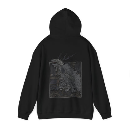 Image number 4 of a Hooded Sweatshirt featuring Vicar Amelia from Bloodborne in a grim design, showcasing her haunting transformation and beastly form, perfect for fans captivated by the chilling atmosphere and lore of Yharnam's twisted clergy.