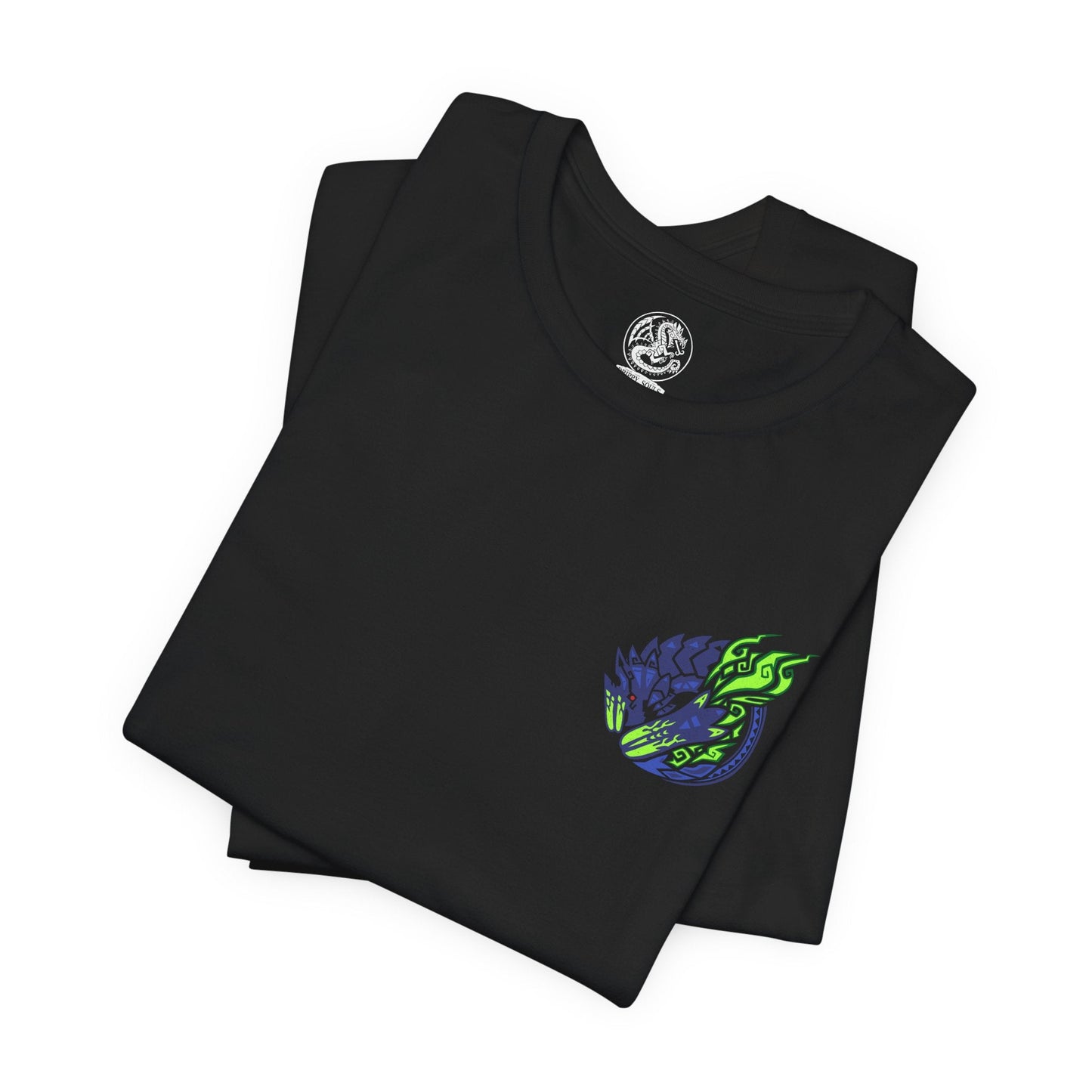 Image 6 of a T-Shirt artwork depicting Brachydios slamming its colossal fists into the ground, triggering violent explosions as volatile slime detonates beneath its feet. Molten rock and glowing embers fill the air while its armored blue scales shine through the chaos. This design reflects the monster’s devastating close-range combat style, combining overwhelming force with explosive elemental power.
