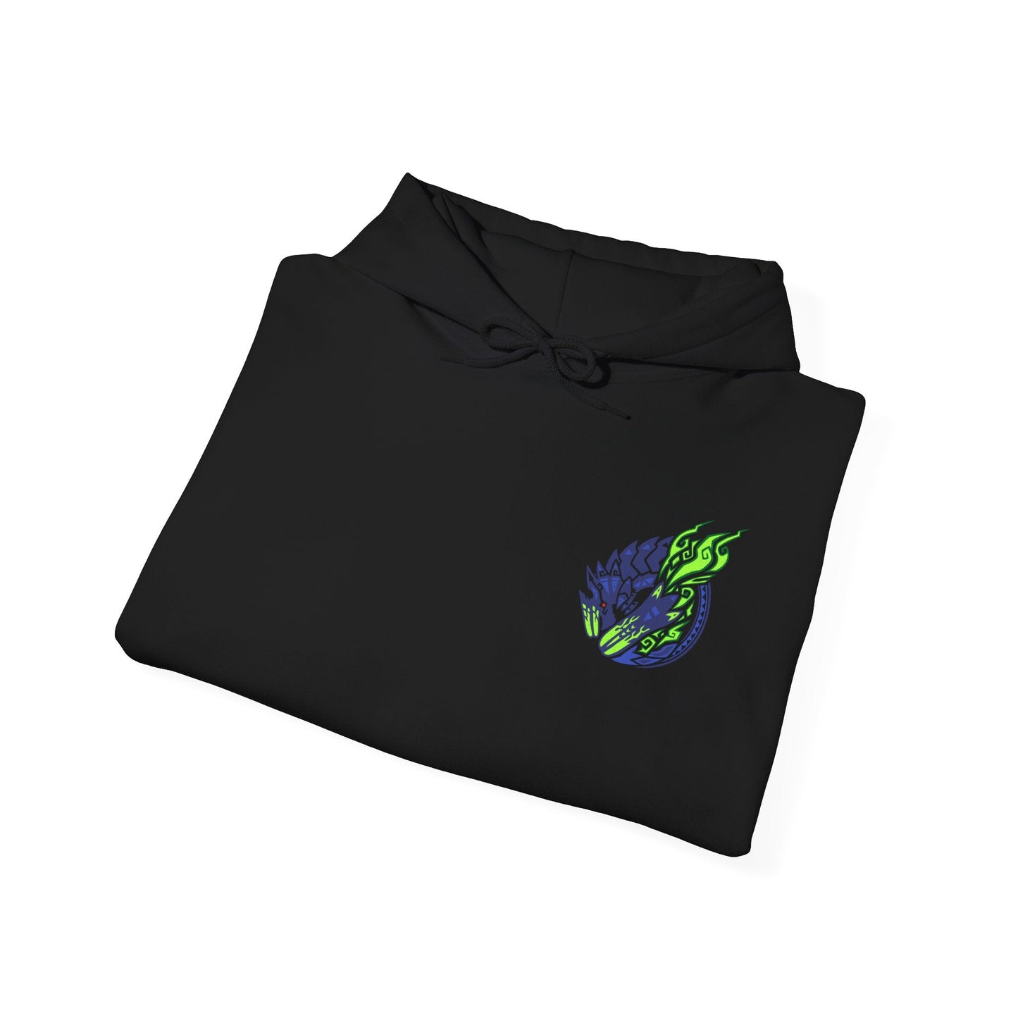 Image 6 of a Hooded Sweatshirt of Brachydios standing amid a crater filled with smoke and burning debris, luminous green slime dripping from its horn and forearms as it prepares another crushing attack. Volcanic ash darkens the sky while explosions illuminate the battlefield. The composition emphasizes destructive power, explosive energy, and the iconic presence of one of Monster Hunter’s most formidable brute wyverns.