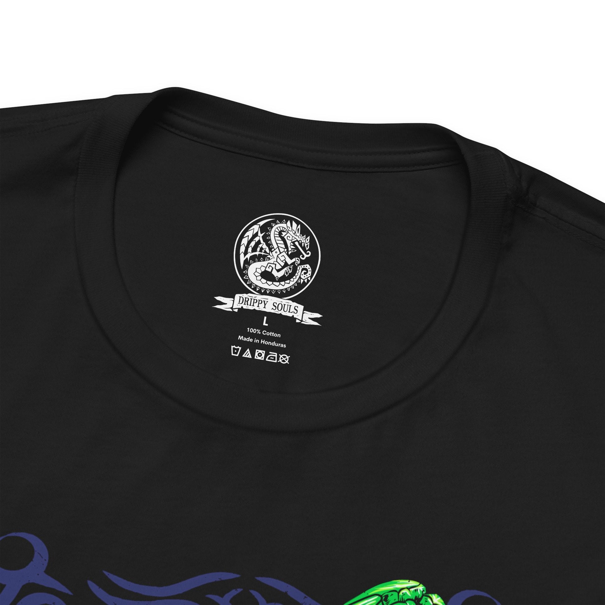 Folded T-Shirt design of Brachydios from Monster Hunter, charging across a volcanic battlefield with massive forearms coated in glowing green slime. Explosive mucus splatters across shattered stone as sparks and smoke erupt around the towering brute wyvern. The design captures Brachydios’ signature Blast element, immense physical strength, and relentless aggression in the heat of battle.
