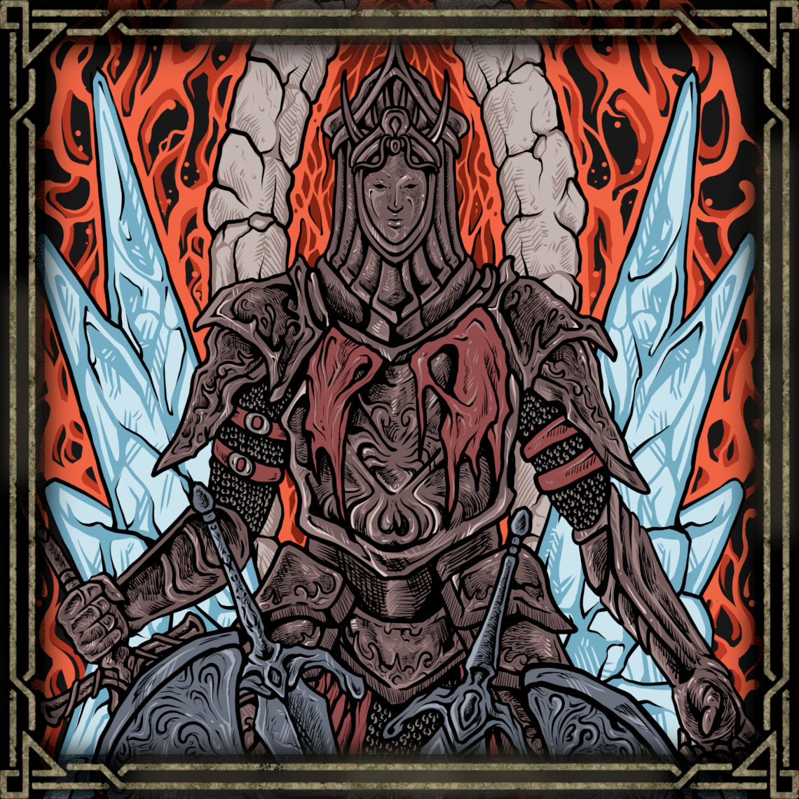 Artwork of Burnt Ivory King. Burnt Ivory King is one of the most tragic rulers in Dark Souls II, remembered as a noble king who sacrificed himself to contain the Chaos beneath Eleum Loyce. Clad in charred armor and wielding a greatsword of fire, he stands as a symbol of loyalty, sacrifice, and the desperate fight against corruption.