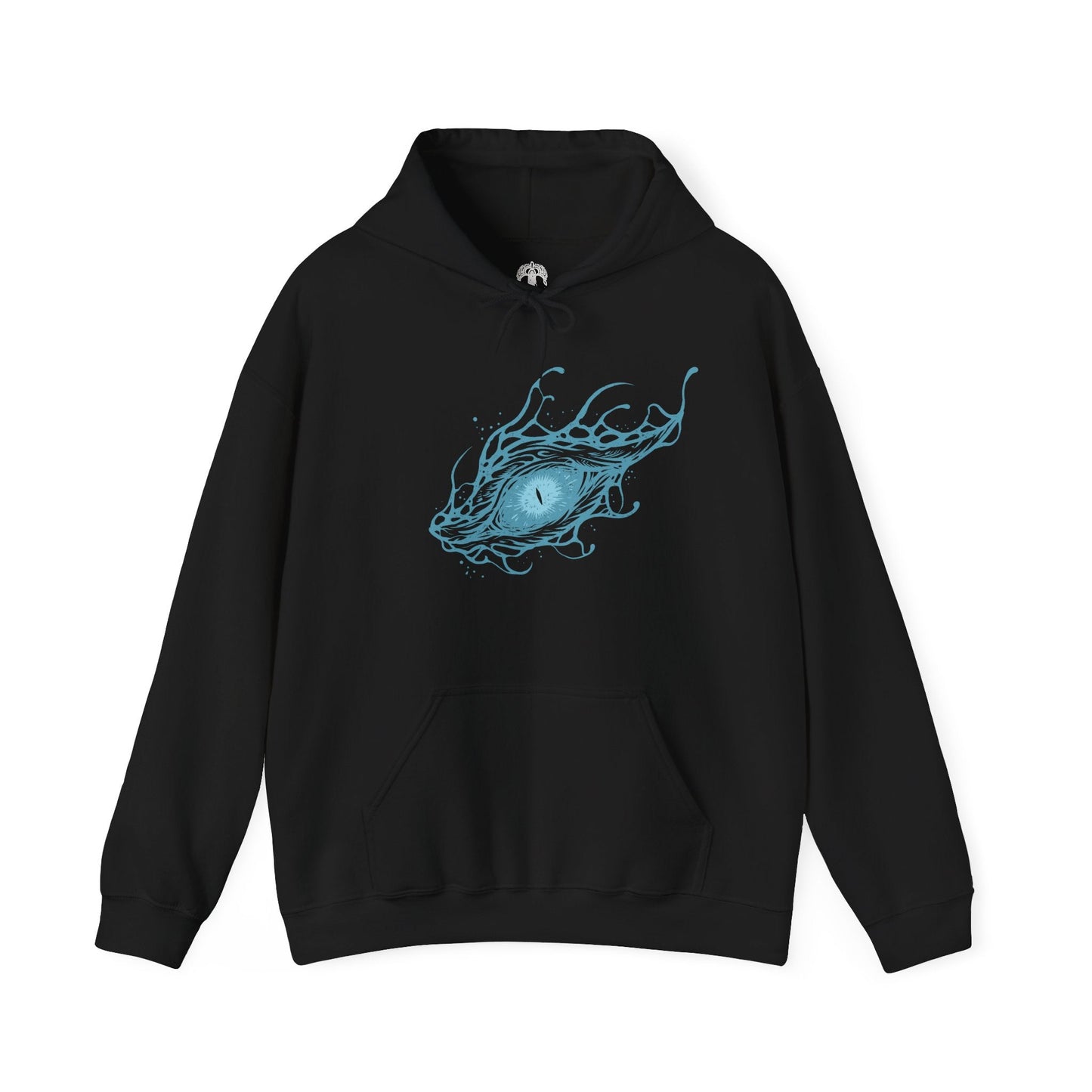 Image 4 of a Hooded Sweatshirt of Caligo, Miasma of Night towering above a landscape swallowed by eternal winter, its massive wings cloaked in black mist and shimmering frost. Frozen winds carve through shattered ruins while pale moonlight illuminates the dragon's imposing silhouette. The composition emphasizes supernatural majesty, relentless frost, and the terrifying presence of one of Elden Ring Nightreign's most formidable Nightlords.