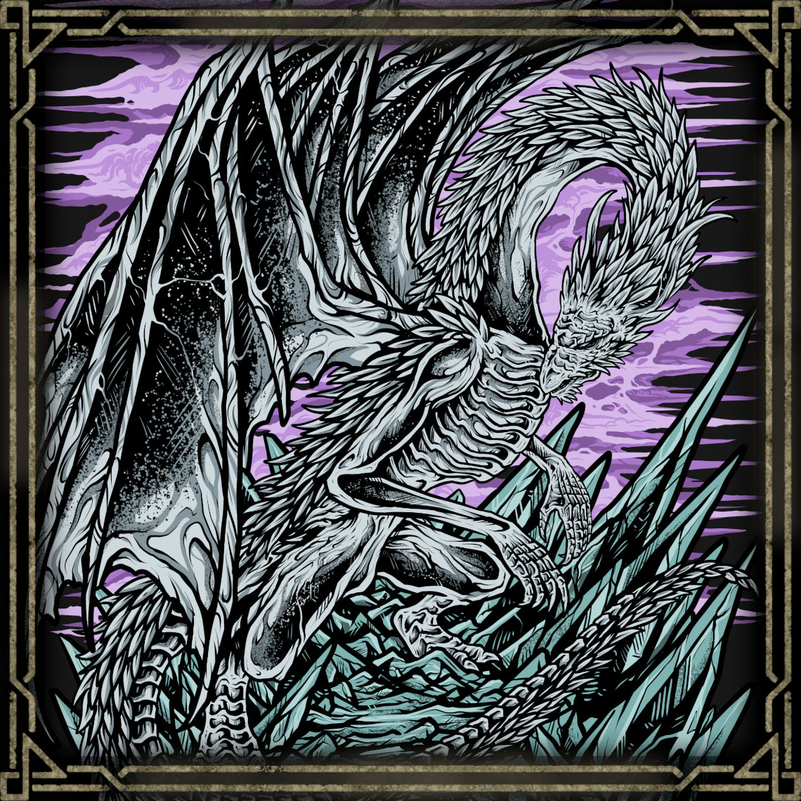 Wallpaper of Caligo Miasma of Night. Hidden within a phantasmal peak, Caligo, Miasma of Night descends upon the world to witness catastrophe firsthand, spreading icy devastation wherever it flies. Its colossal wings blanket the battlefield in frost while freezing breath and crystal storms punish even the most experienced Nightfarers. As one of the legendary Nightlords, Caligo embodies the terrifying union of ancient dragon power and the encroaching darkness of Night.