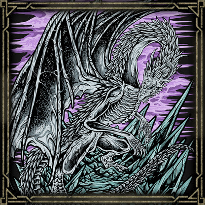 Wallpaper of Caligo Miasma of Night. Hidden within a phantasmal peak, Caligo, Miasma of Night descends upon the world to witness catastrophe firsthand, spreading icy devastation wherever it flies. Its colossal wings blanket the battlefield in frost while freezing breath and crystal storms punish even the most experienced Nightfarers. As one of the legendary Nightlords, Caligo embodies the terrifying union of ancient dragon power and the encroaching darkness of Night.