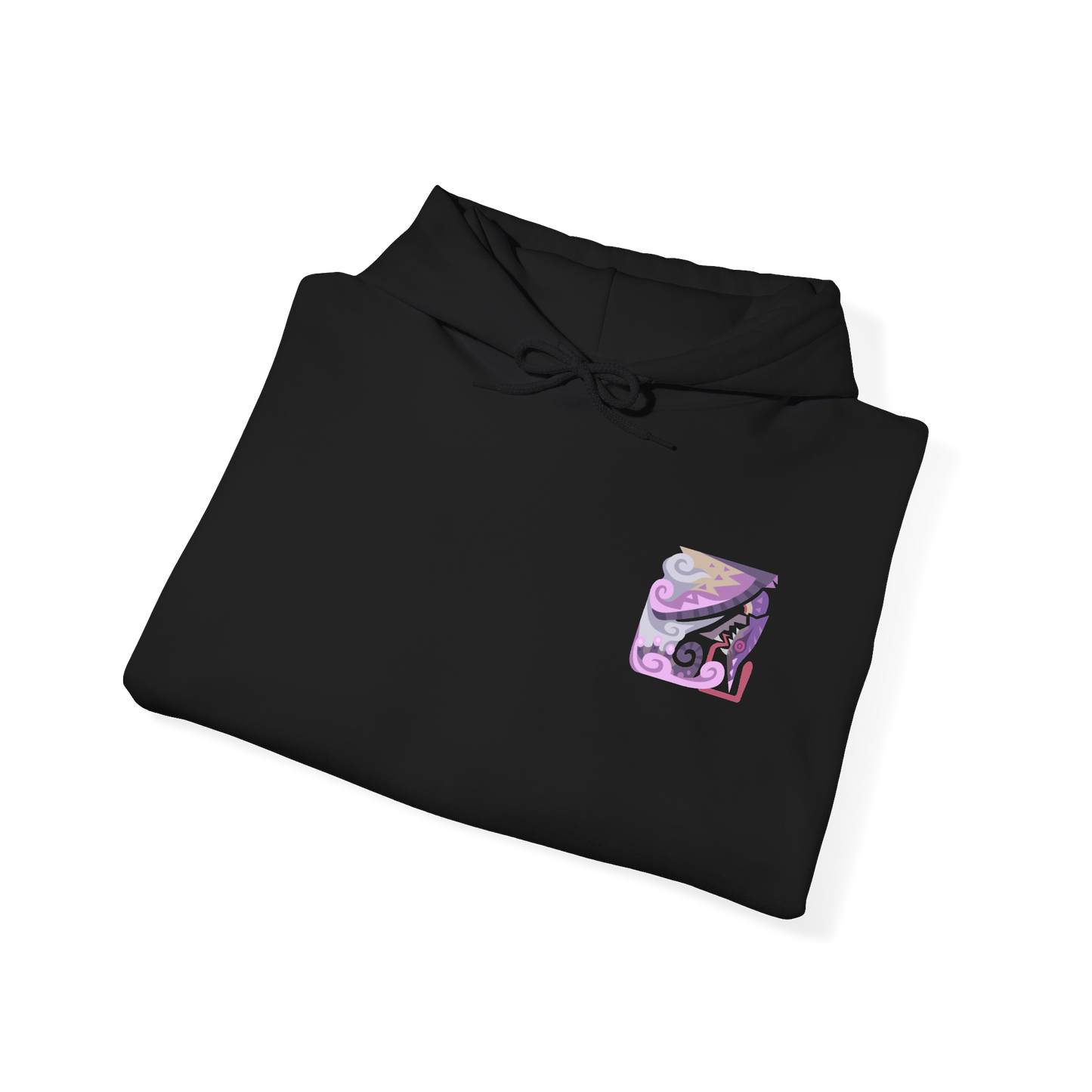 Image 6 of a Hooded Sweatshirt of Chameleos looming through an enchanted woodland beneath a dark, fog-filled sky, its colorful scales reflecting eerie light as poisonous mist spreads across the forest floor. Its curled horns, enormous wings, and long tongue create a mysterious silhouette within the haze. The composition emphasizes illusion, toxicity, and the strange beauty of one of Monster Hunter's most elusive Elder Dragons.