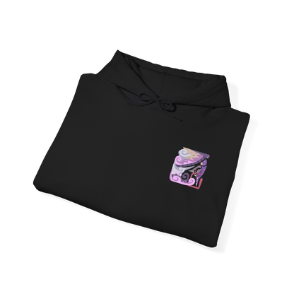 Image 6 of a Hooded Sweatshirt of Chameleos looming through an enchanted woodland beneath a dark, fog-filled sky, its colorful scales reflecting eerie light as poisonous mist spreads across the forest floor. Its curled horns, enormous wings, and long tongue create a mysterious silhouette within the haze. The composition emphasizes illusion, toxicity, and the strange beauty of one of Monster Hunter's most elusive Elder Dragons.