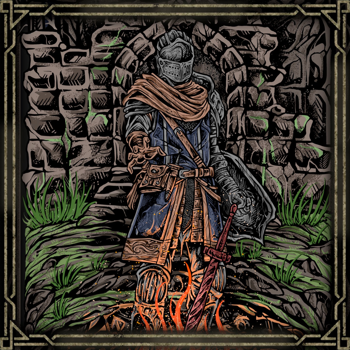 Wallpaper of Chosen Undead. At the start of the journey in Lordran, the Chosen Undead arrives at Firelink Shrine, a nexus for cursed warriors. Beneath its tranquil ruins lie secrets, including Frampt the primordial serpent and paths to the Lords’ domains. Both haven and graveyard, the shrine is the stage where destiny unfolds.