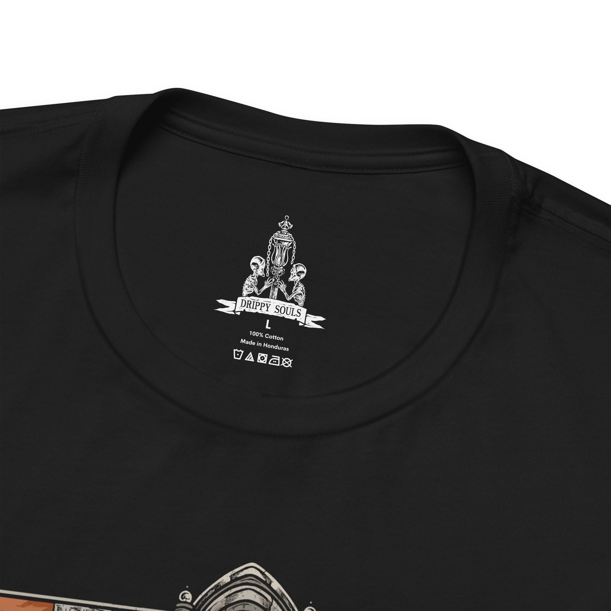 Folded T-shirt featuring the Cleric Beast from Bloodborne, the towering, malformed nightmare that roams the Great Bridge of Yharnam. Once a holy cleric of the Healing Church, this beast has succumbed to the scourge of the beast plague, its twisted body covered in matted fur and gnarled antlers. With its deafening roars and frenzied strength, the Cleric Beast is a terrifying symbol of Yharnam’s cursed faith. A must-have for fans of Bloodborne’s gothic horror and brutal boss battles.