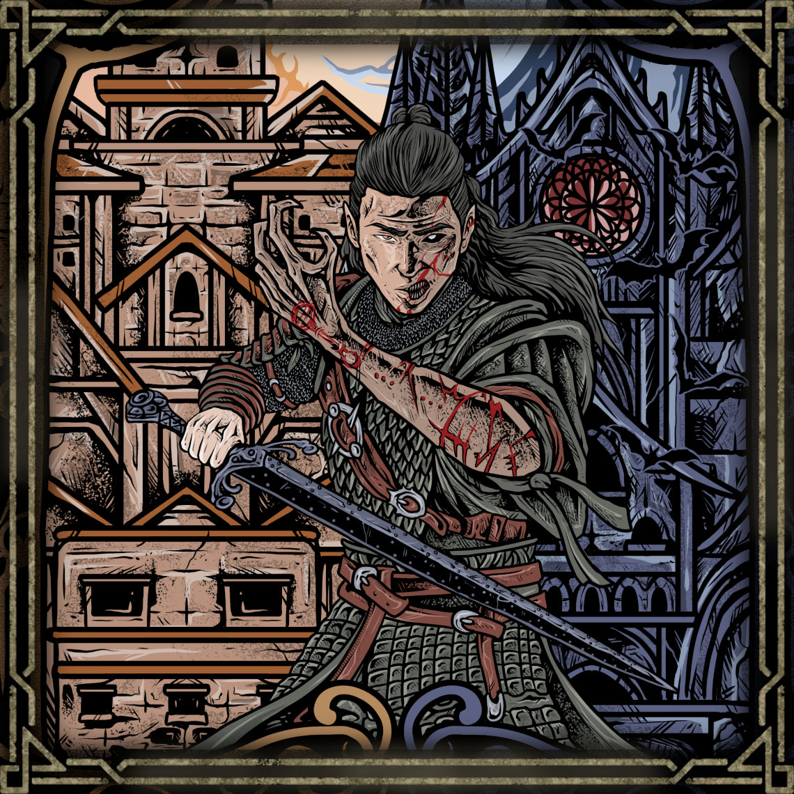 Concept Art of Coen the Cursed Dawnwalker. The legend of the Dawnwalker is defined by duality. Sunlight reveals a skilled warrior driven by duty, while night unleashes a powerful vampire capable of feats no mortal could achieve. Torn between light and darkness, Coen must embrace both sides of his nature to confront the horrors threatening the realm, making him one of dark fantasy's most compelling new protagonists.