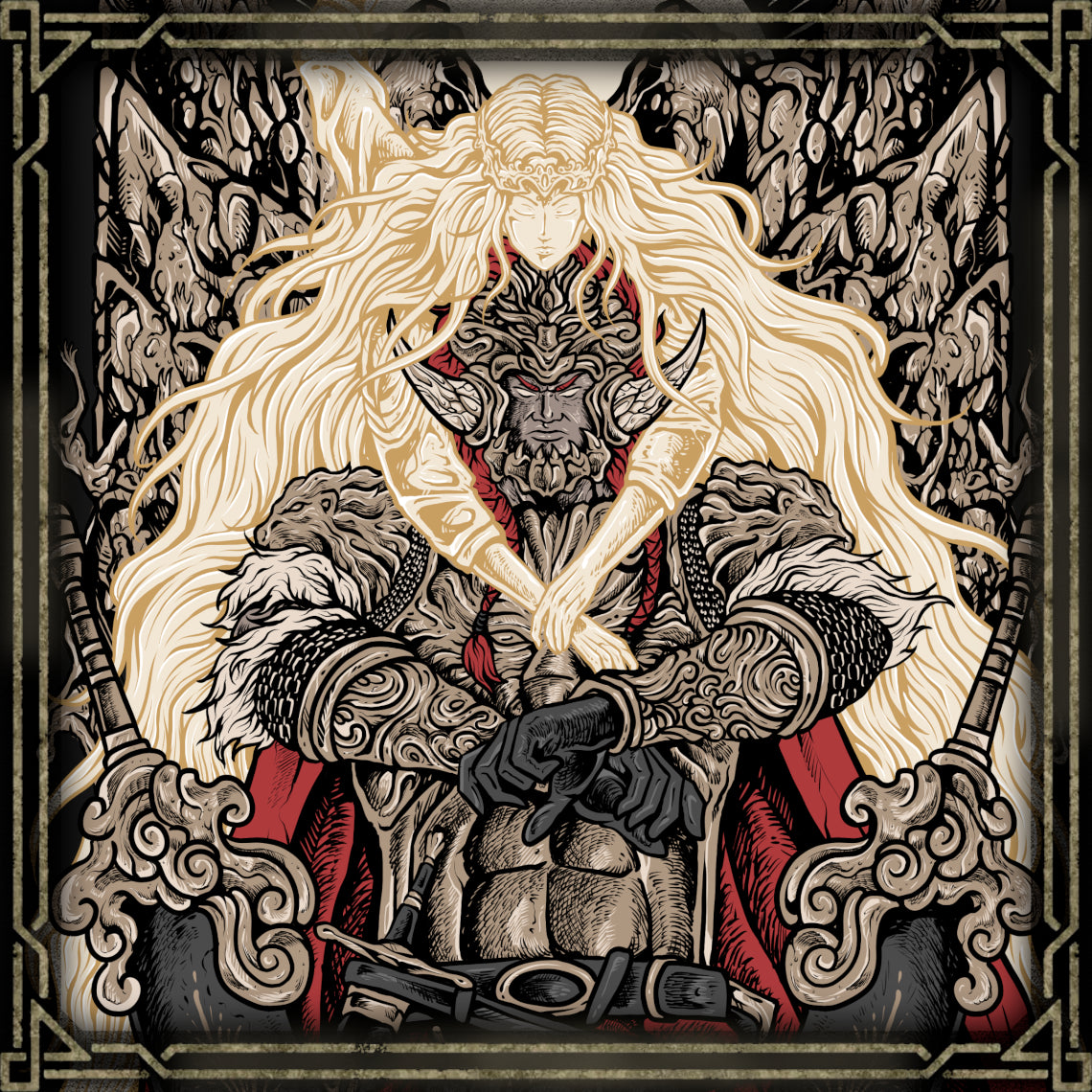Concept Art of Consort Radahn. As Consort Radahn, the once-proud Starscourge stands at the center of Miquella’s final design. This union unites unmatched strength with divine cunning, creating a force meant to reshape the Lands Between. Yet beneath the promise of salvation lies tragedy — a god who abandons humanity, and a hero reduced to a vessel for another’s will.
