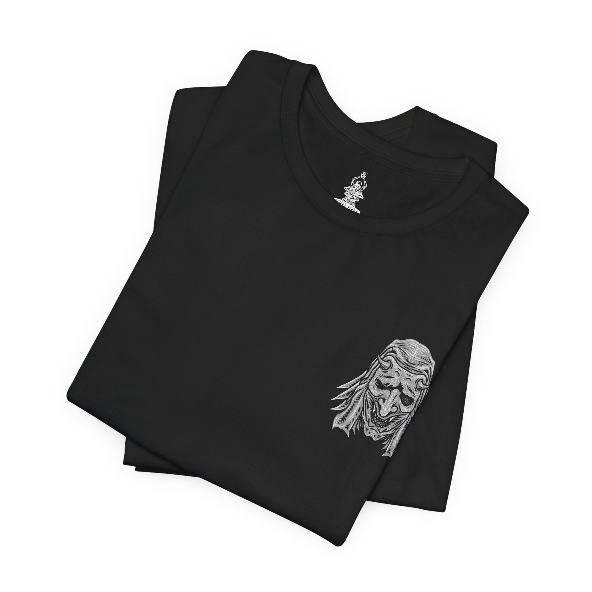 Image 6 of a T-shirt artwork depicting the Corrupted Monk’s spectral form torn open to reveal the centipede controlling her corpse. Rotting armor, broken prayer beads, and drifting incense surround the scene as the parasite coils through bone and sinew. This design reflects the blasphemous pursuit of immortality, the corruption of sacred vows, and the nightmarish consequences of defying death in Sekiro’s mythos.
