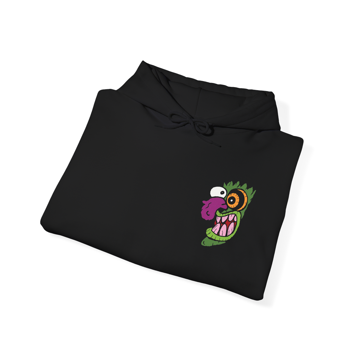 Image 6 of a Hooded Sweatshirt design of Eustace Bagge wearing the iconic creepy mask from Courage the Cowardly Dog, featuring its exaggerated face and unsettling grin against a dark, nostalgic cartoon-inspired backdrop. The artwork captures the bizarre humor and eerie atmosphere of the classic animated series, referencing Eustace's infamous Ooga Booga scare routine. A striking design for fans of Courage, retro Cartoon Network shows, and creepy cartoon nostalgia.