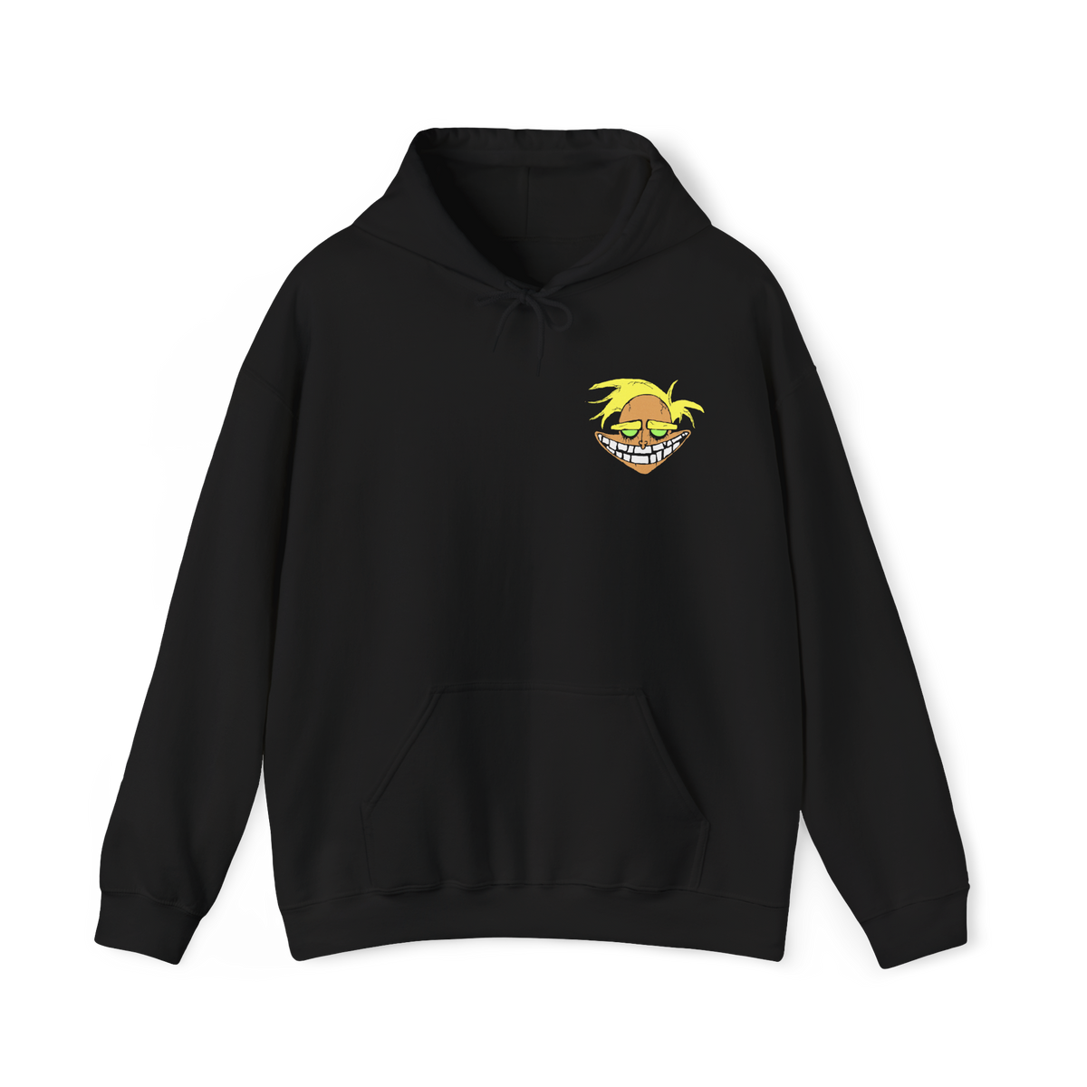 Image 4 of a Hooded Sweatshirt design featuring Katz, Dr. Zalost, Freaky Fred, Benton Tarantella, and Jean Bon from Courage the Cowardly Dog. The five villains appear together in a dark cartoon-inspired composition, highlighting their distinctive faces and unsettling expressions against an eerie backdrop inspired by the isolated town of Nowhere. The artwork captures the series' blend of retro animation, bizarre humor and nostalgic Cartoon Network atmosphere.
