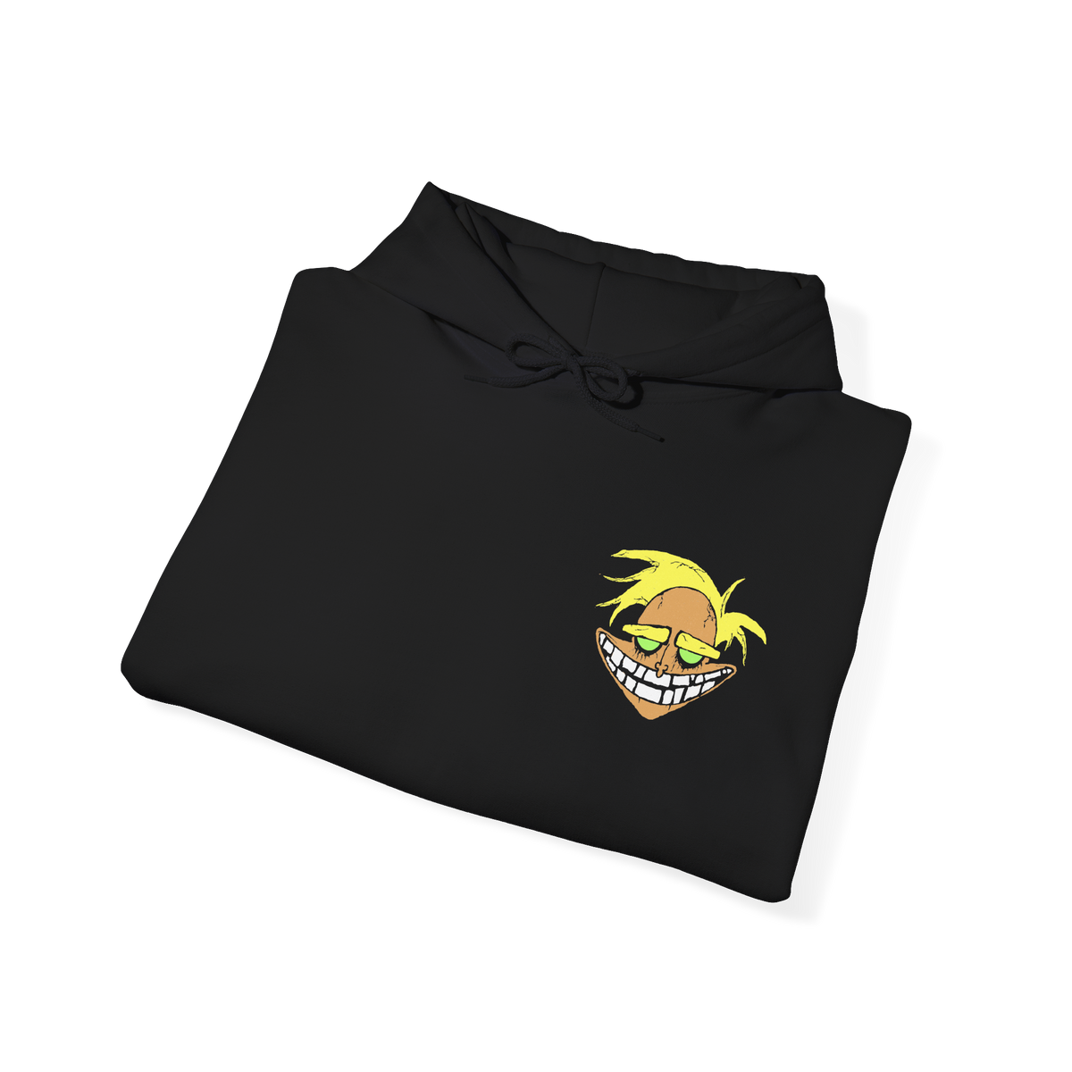 Image 6 of a Hooded Sweatshirt design featuring Katz, Dr. Zalost, Freaky Fred, Benton Tarantella, and Jean Bon from Courage the Cowardly Dog. The five villains appear together in a dark cartoon-inspired composition, highlighting their distinctive faces and unsettling expressions against an eerie backdrop inspired by the isolated town of Nowhere. The artwork captures the series' blend of retro animation, bizarre humor and nostalgic Cartoon Network atmosphere.
