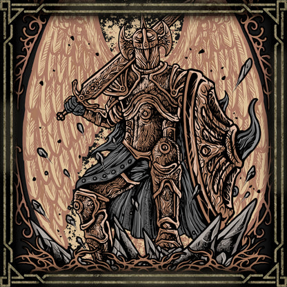 Wallpaper of Crucible Knight Ordovis. Crucible Knight Ordovis was among the most distinguished knights who served Godfrey, the First Elden Lord. The Crucible Knights drew power from the primordial Crucible, an ancient form of the Erdtree associated with traits and lifeforms that later became viewed as impure. Ordovis carries this ancient heritage into battle, using powerful Golden Crucible techniques and his greatsword to overwhelm those who challenge him.