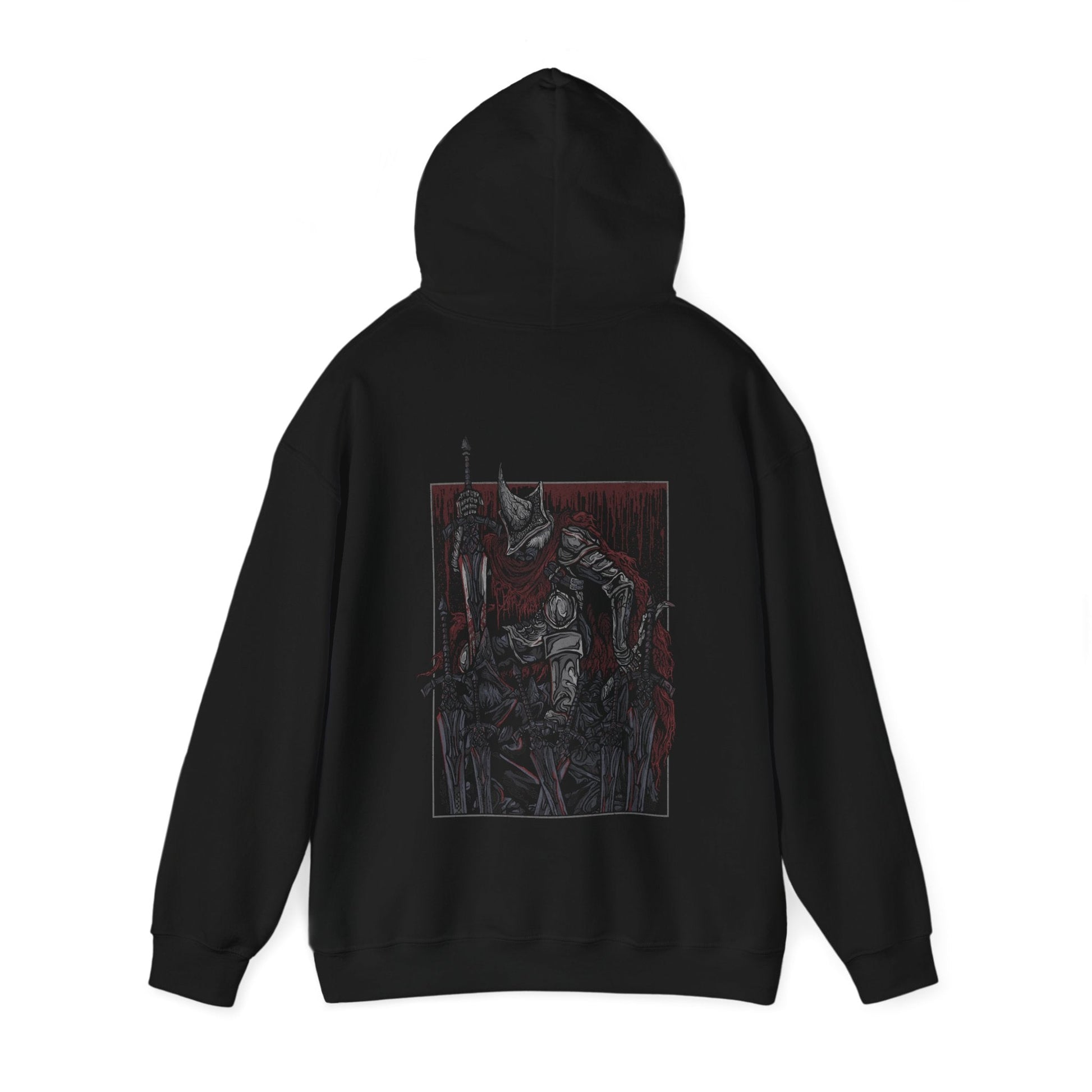 Image number 4 of a Hooded Sweatshirt featuring the Abyss Watchers from Dark Souls 3 in a grim, dark design, highlighting their relentless battle stance and iconic armor, perfect for fans of these legendary undead warriors and their tragic battle against the Abyss.