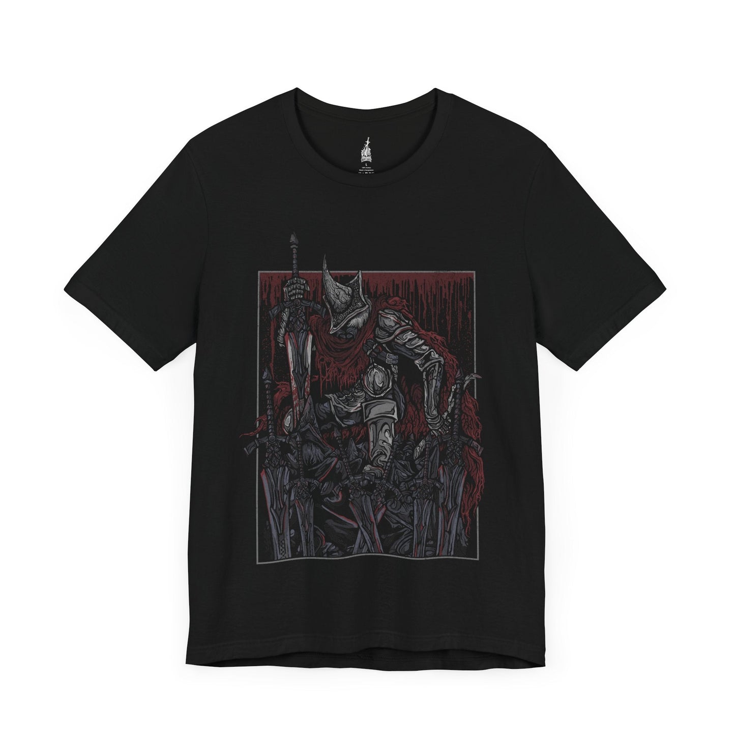 Image number 3 of a Black T-shirt featuring the Abyss Watchers from Dark Souls 3 in a grim, dark design, highlighting their relentless battle stance and iconic armor, perfect for fans of these legendary undead warriors and their tragic battle against the Abyss.