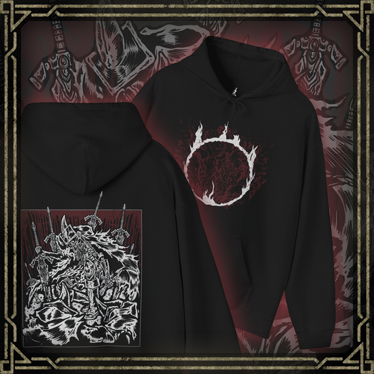 Thumbnail of a Hooded Sweatshirt featuring the Abyss Watchers from Dark Souls in a gritty design, highlighting their dynamic combat stance and the fiery abyss motif, perfect for fans who honor their tragic duty and relentless fight against the Abyss.