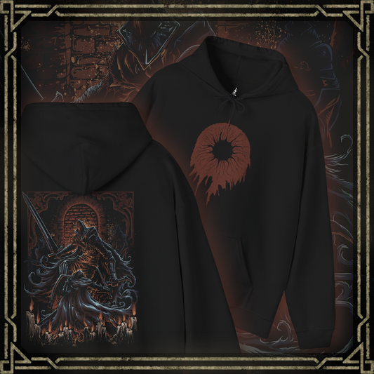 Thumbnail of a Hooded Sweatshirt featuring the Abyss Watchers from Dark Souls 3, legendary warriors of Farron’s Undead Legion, depicted in iconic armor wielding their greatswords against the Abyss, ideal for fans of Dark Souls lore and intense, challenging battles.