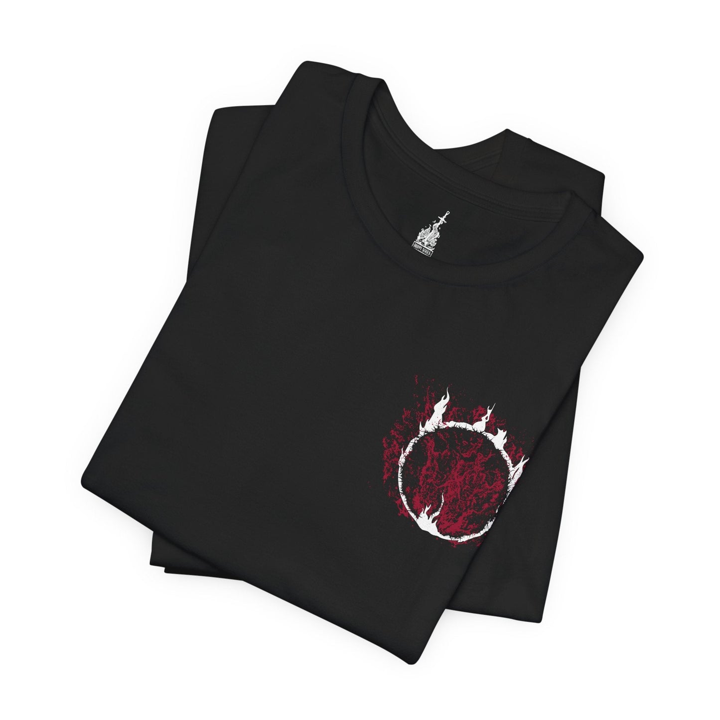 Folded T-shirt featuring Artorias the Abysswalker from Dark Souls, the fallen knight who once stood as one of Gwyn’s Four Knights. Corrupted by the Abyss he swore to fight, Artorias wields his greatsword with broken grace, his body twisted but his resolve unbroken. This design captures his tragic heroism and the haunting legacy of his sacrifice.