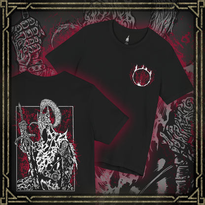Thumbnail of a T-shirt featuring Artorias the Abysswalker from Dark Souls, the fallen knight who once stood as one of Gwyn’s Four Knights. Corrupted by the Abyss he swore to fight, Artorias wields his greatsword with broken grace, his body twisted but his resolve unbroken. This design captures his tragic heroism and the haunting legacy of his sacrifice.