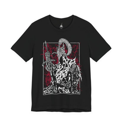 Image 4 of a T-shirt featuring Artorias the Abysswalker from Dark Souls, the legendary knight who sacrificed everything to halt the spread of the Abyss. Clad in tattered armor and wielding his massive greatsword with a shattered arm, Artorias stands as a symbol of heroic defiance and tragic downfall. This design captures the moment he’s overtaken by darkness, honoring his doomed fight to protect Oolacile and his undying will.